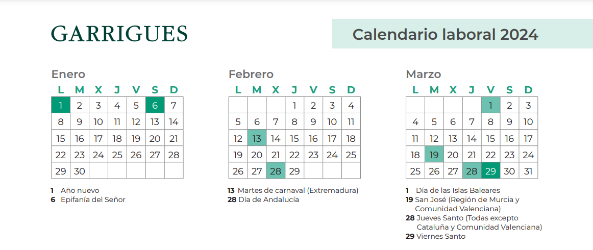Calendario 2024 en 2023  Martes, Viernes, Jueves